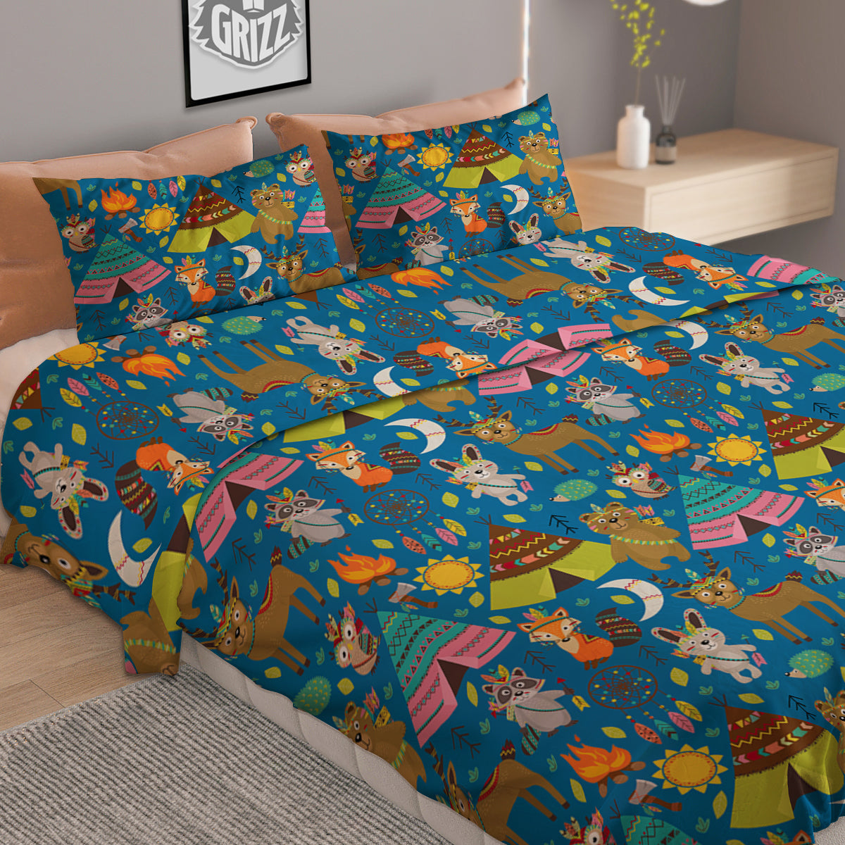 Camping Animal Print Pattern Duvet Cover Bedding Set