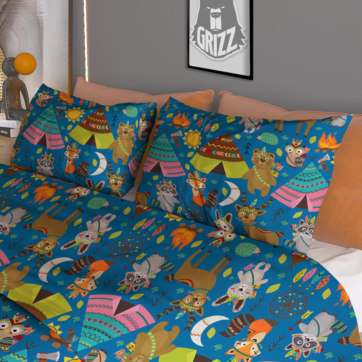 Camping Animal Print Pattern Duvet Cover Bedding Set