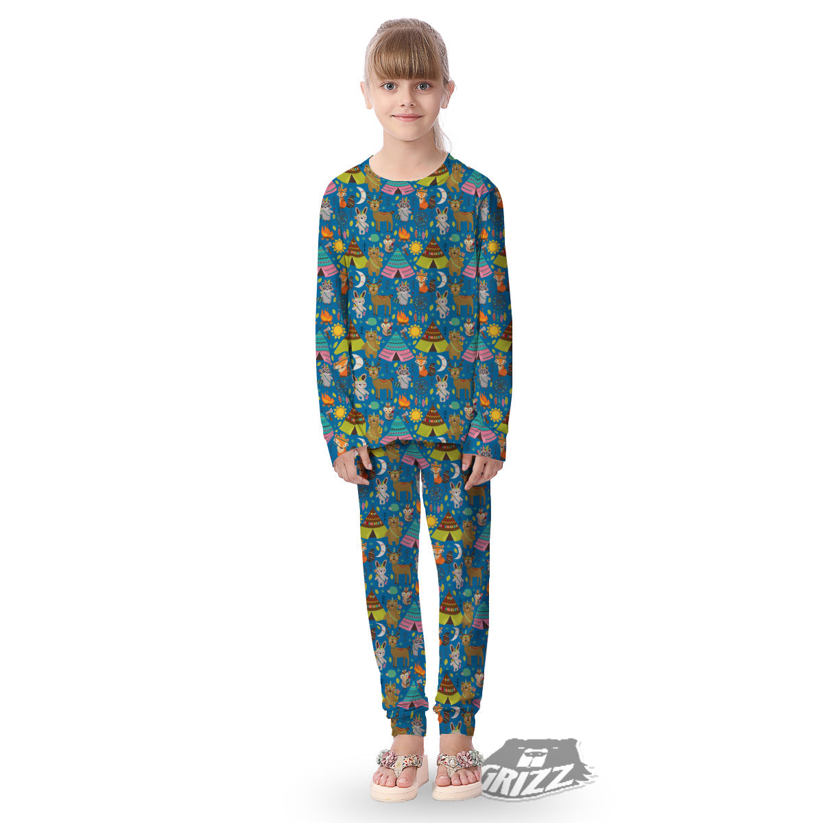Camping Animal Print Pattern Kid's Pajamas-grizzshop