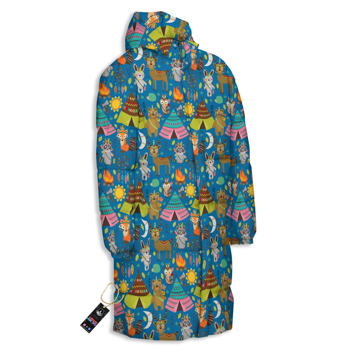 Camping Animal Print Pattern Long Down Jacket-grizzshop