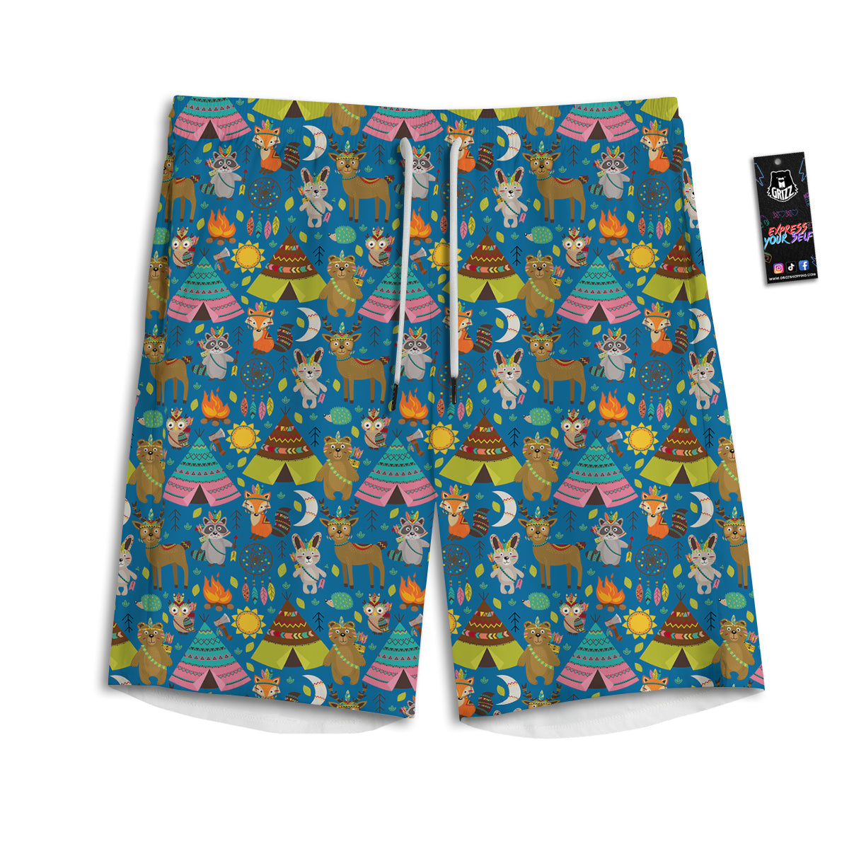 Camping Animal Print Pattern Men's Athletic Shorts