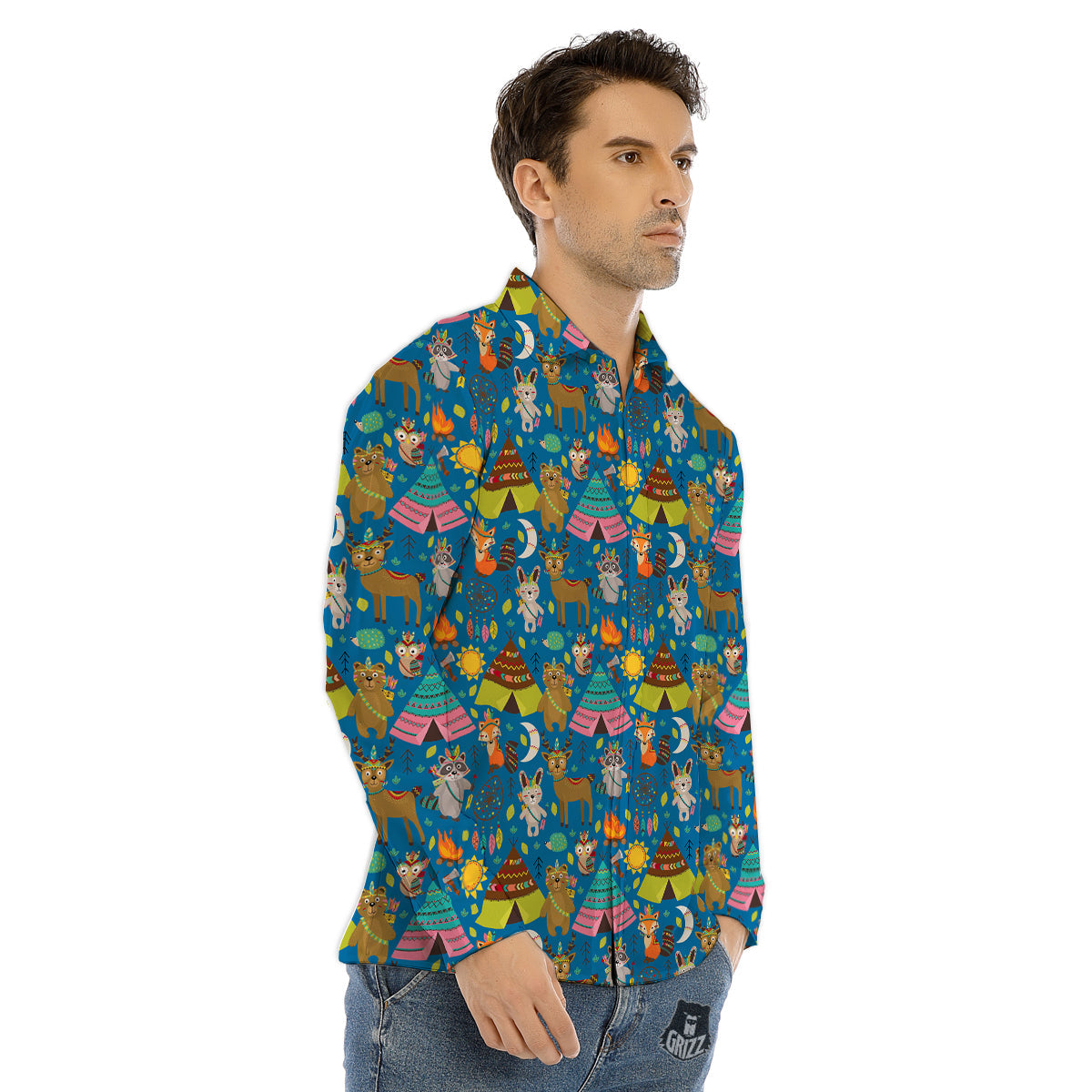 Camping Animal Print Pattern Men's Dress Shirts-grizzshop