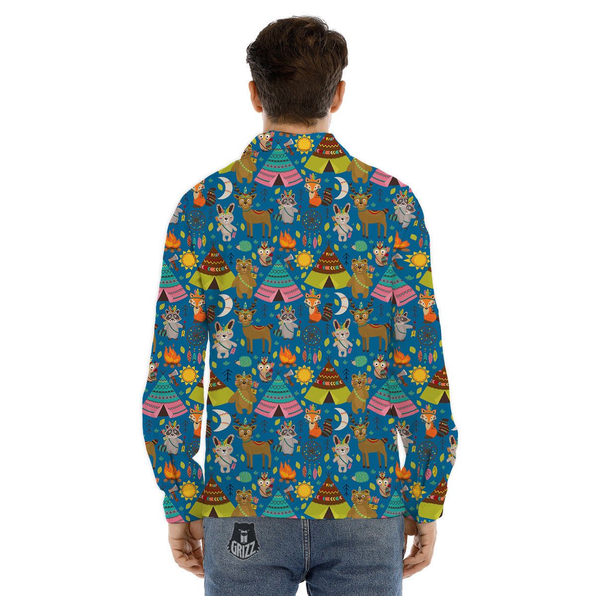 Camping Animal Print Pattern Men's Dress Shirts-grizzshop