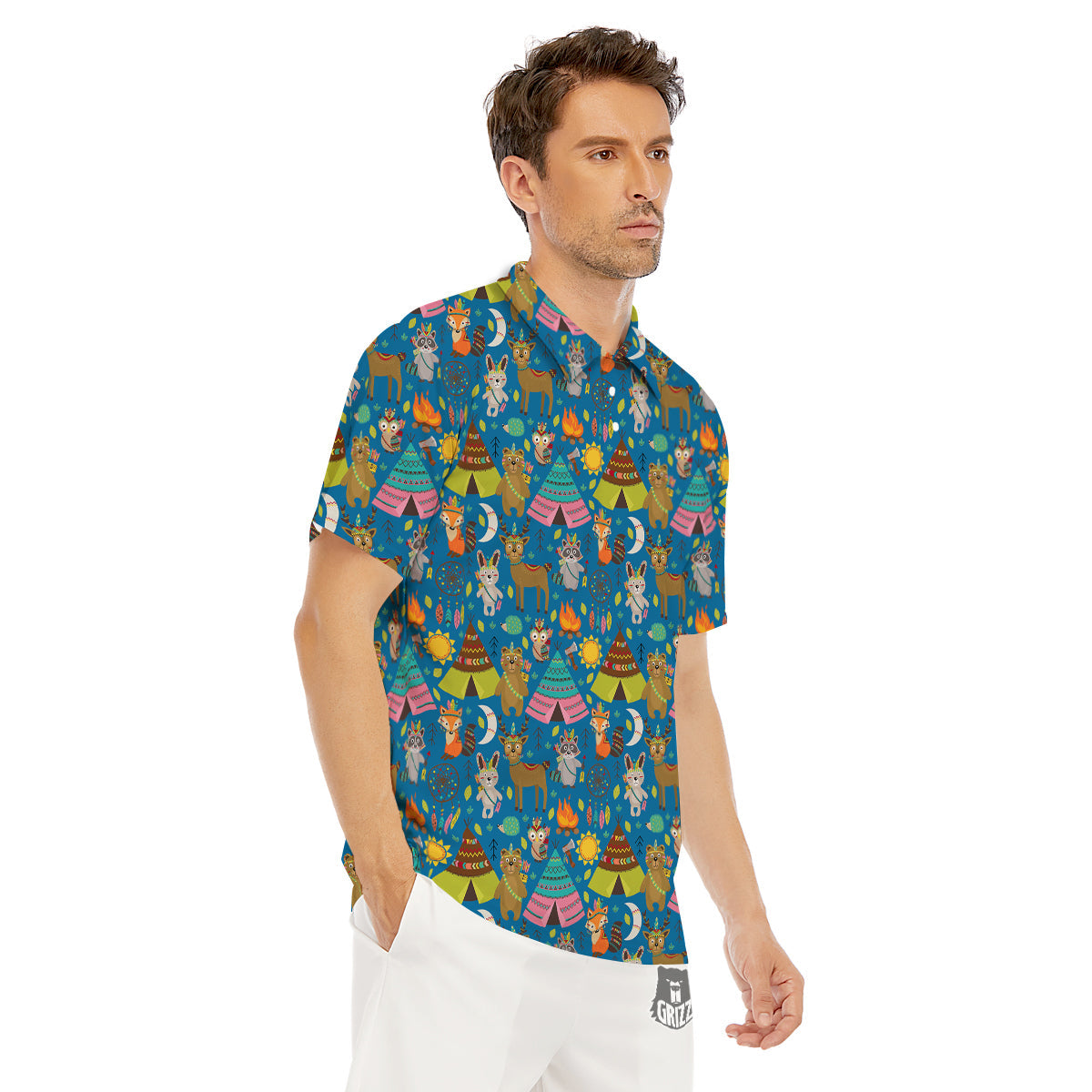 Camping Animal Print Pattern Men's Golf Shirts-grizzshop