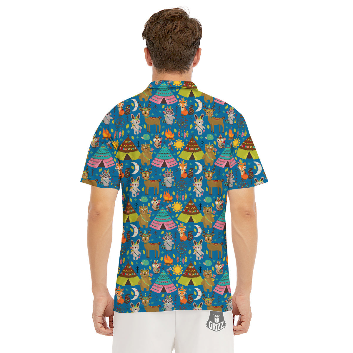 Camping Animal Print Pattern Men's Golf Shirts-grizzshop