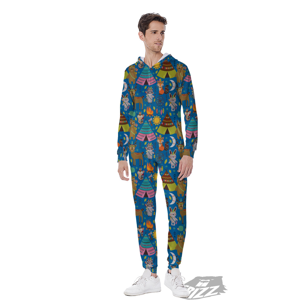 Camping Animal Print Pattern Men's Jumpsuit-grizzshop
