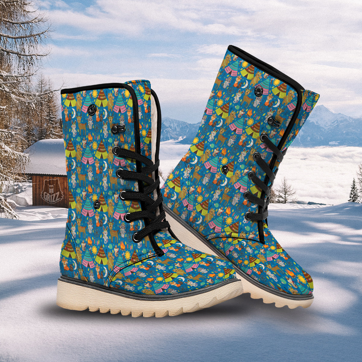 Camping Animal Print Pattern Snow Boots-grizzshop