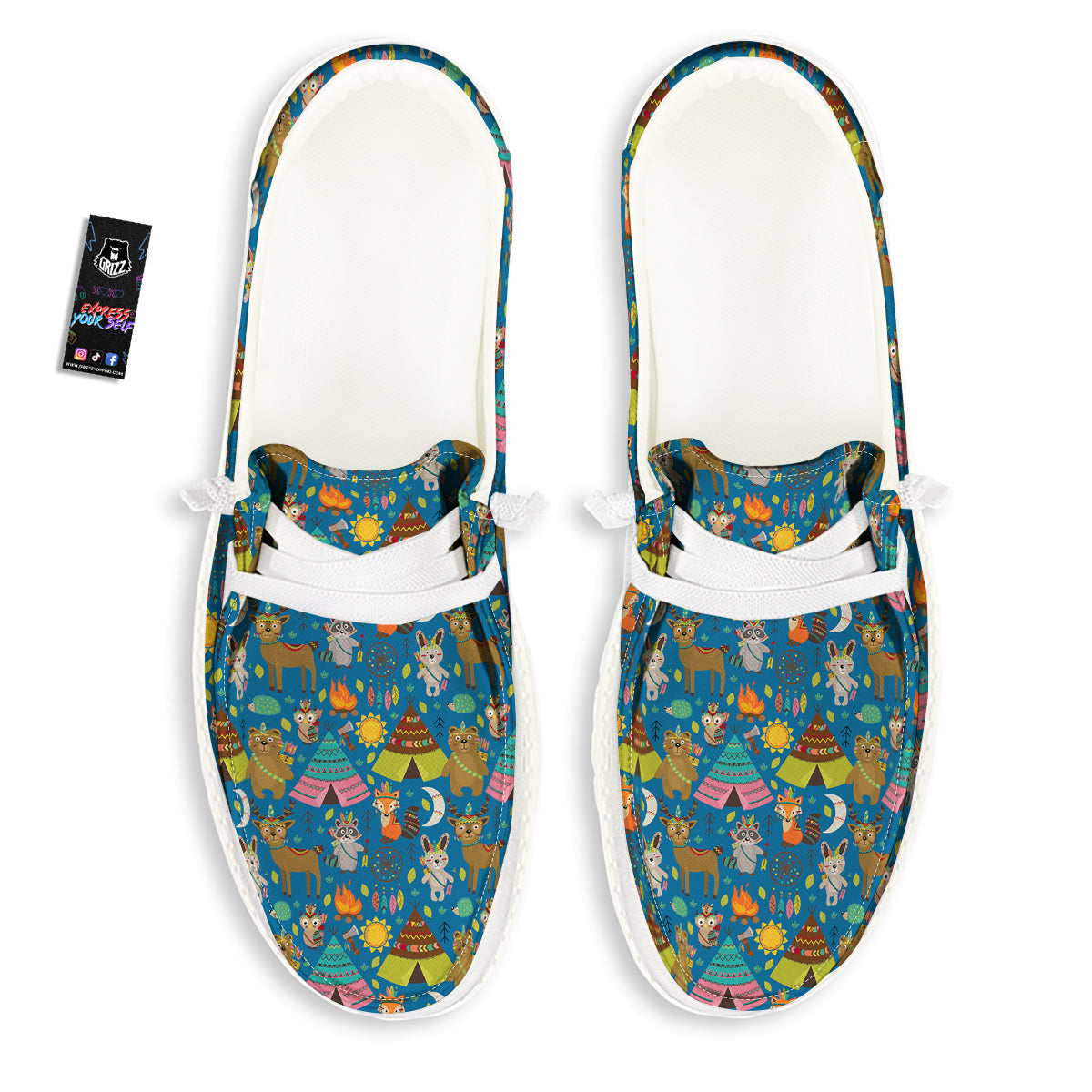 Camping Animal Print Pattern White Loafers-grizzshop