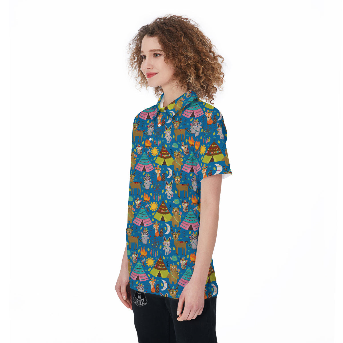 Camping Animal Print Pattern Women's Golf Shirts-grizzshop