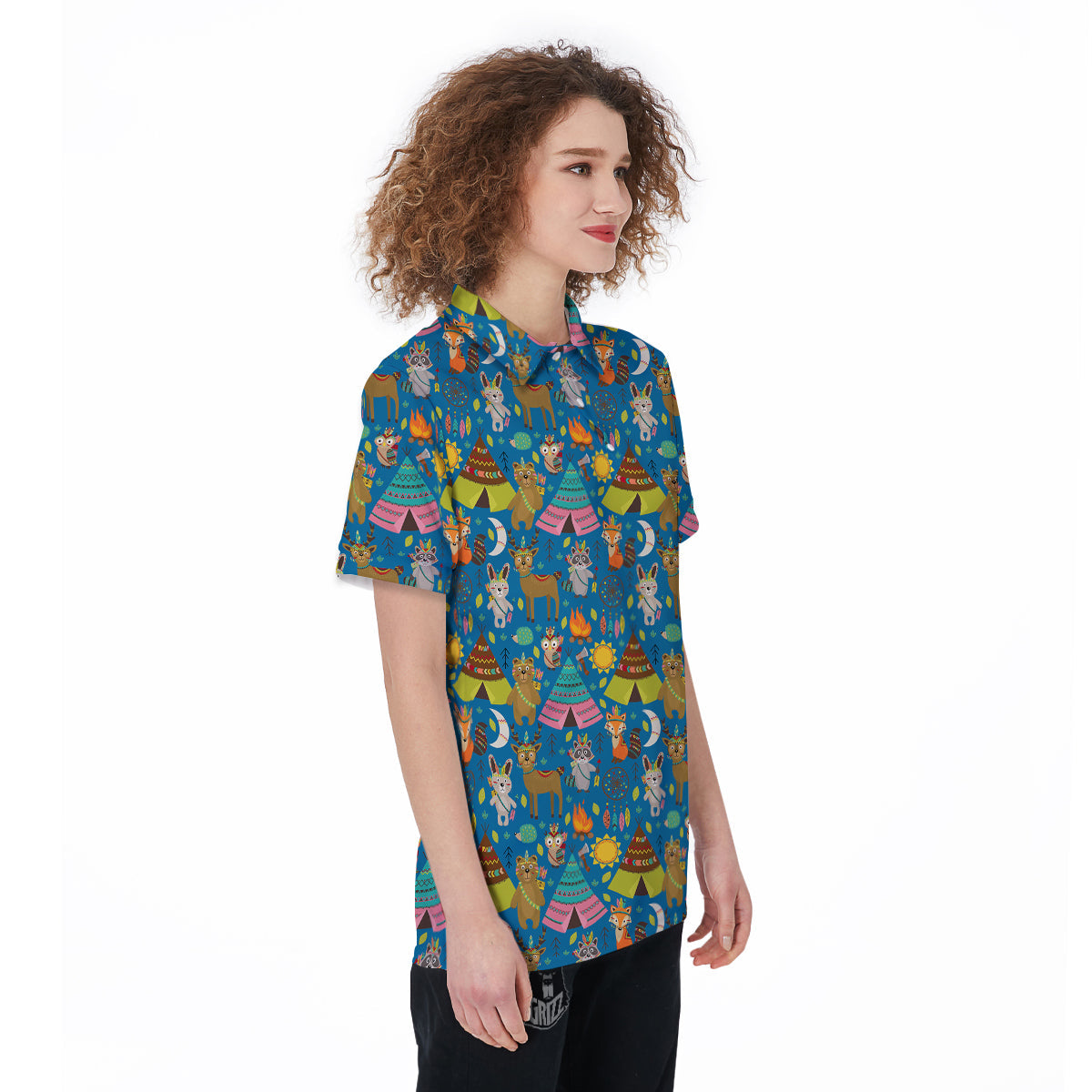 Camping Animal Print Pattern Women's Golf Shirts-grizzshop