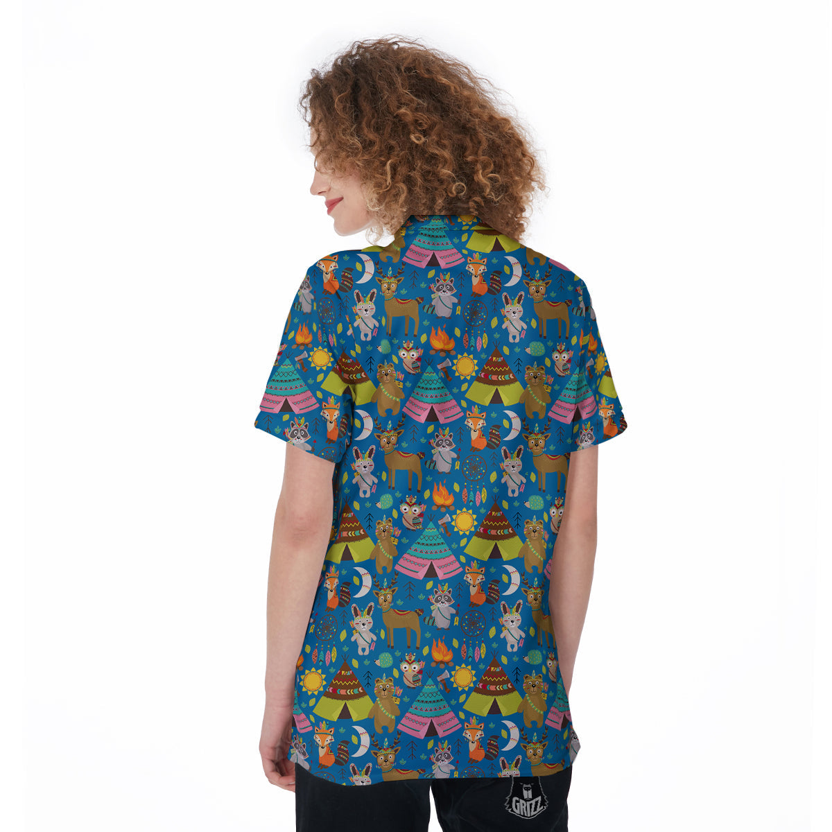 Camping Animal Print Pattern Women's Golf Shirts-grizzshop