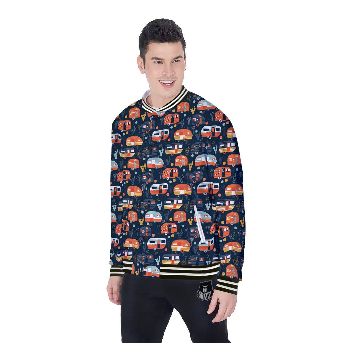 Camping Caravan Print Pattern Baseball Jacket-grizzshop