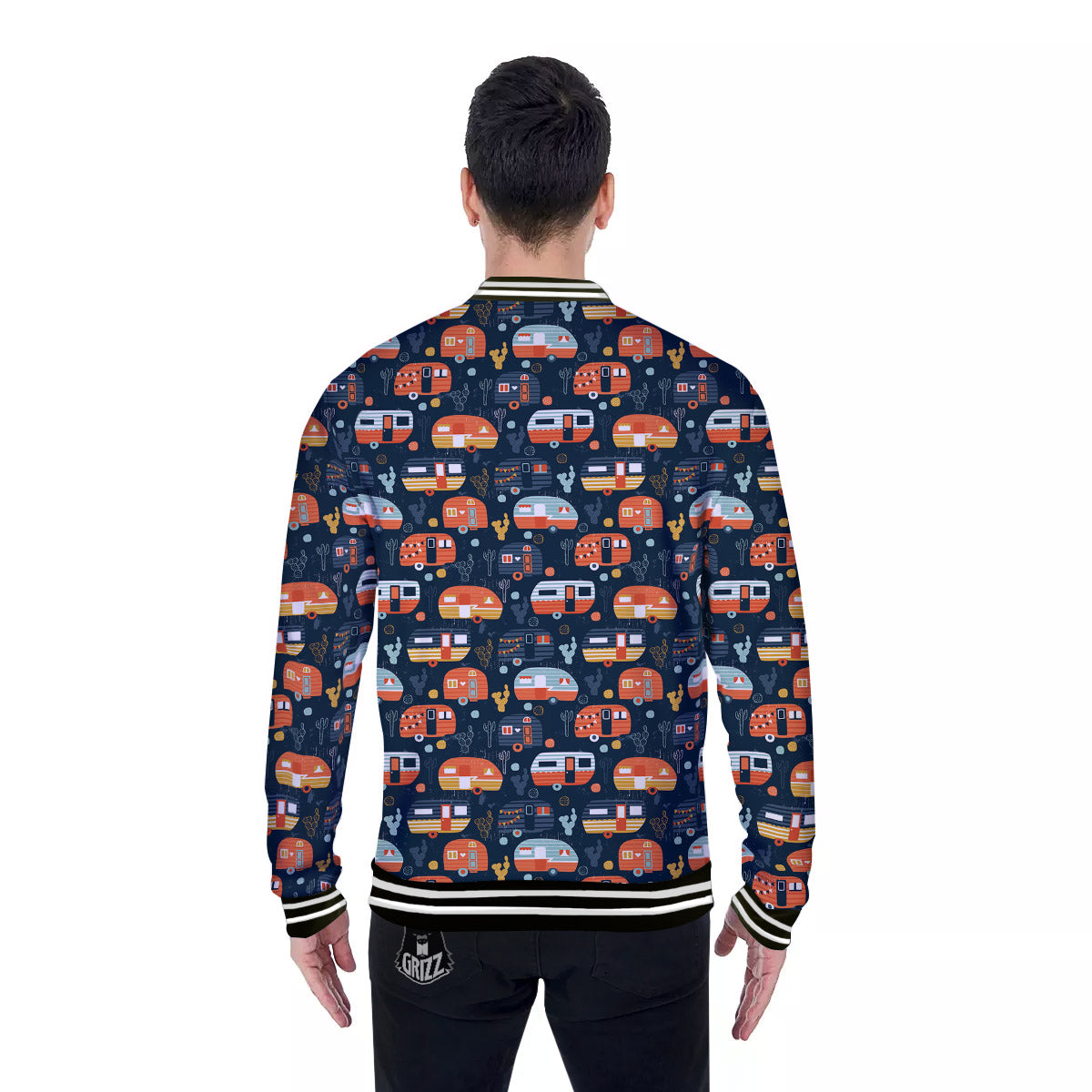 Camping Caravan Print Pattern Baseball Jacket-grizzshop