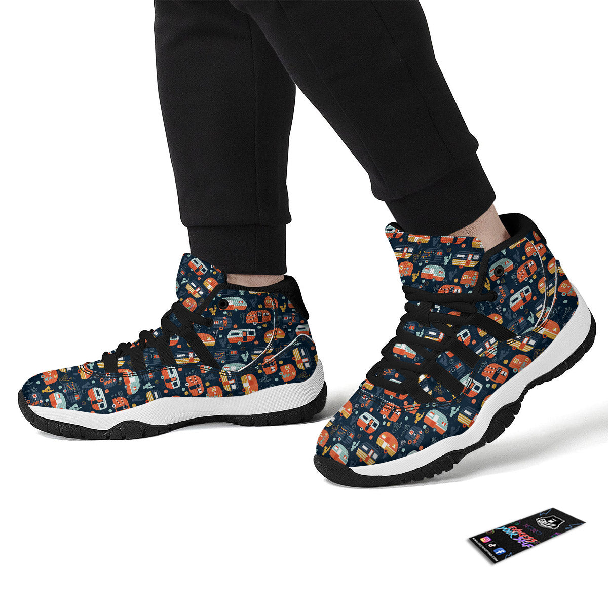 Camping Caravan Print Pattern Black Bball Shoes-grizzshop