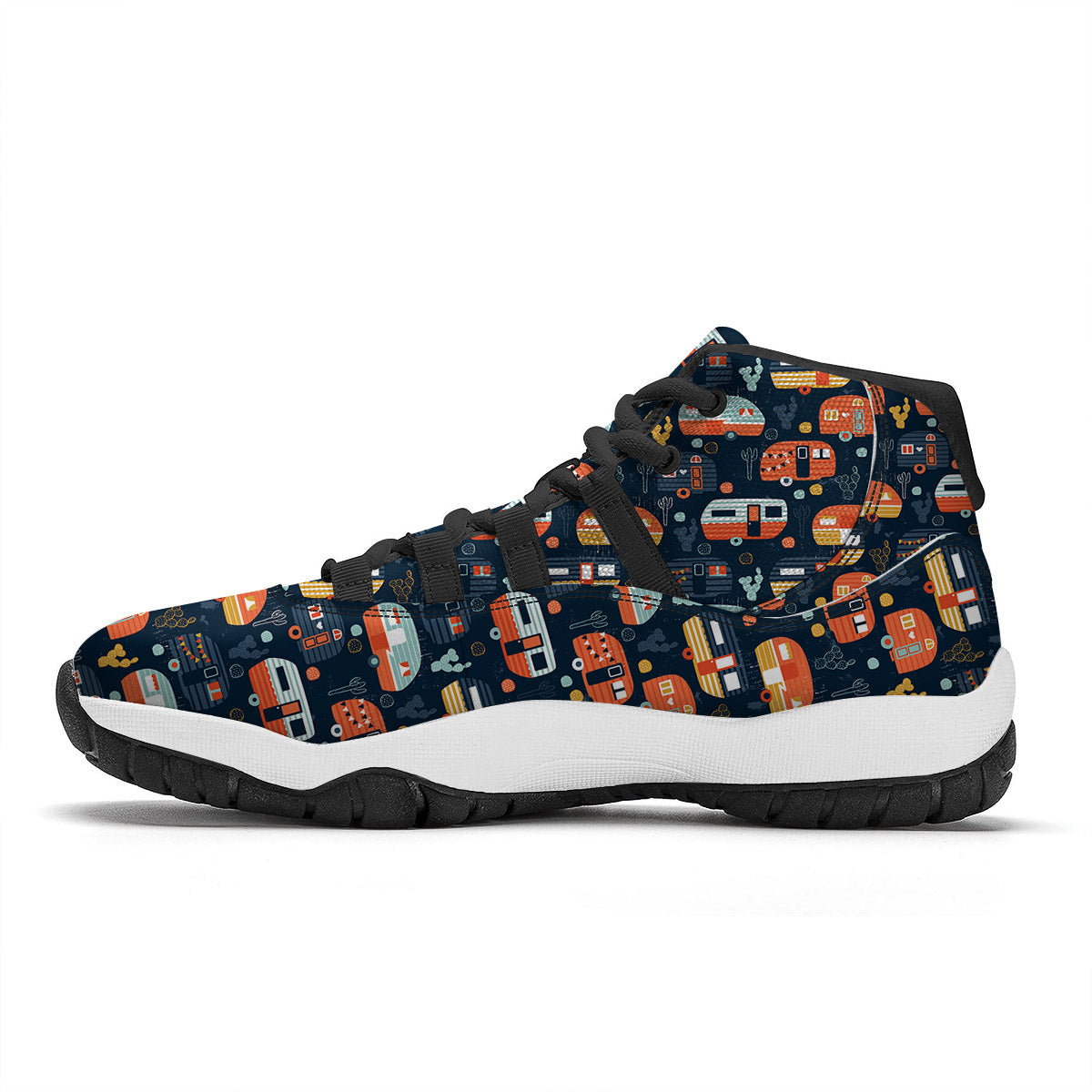 Camping Caravan Print Pattern Black Bball Shoes-grizzshop