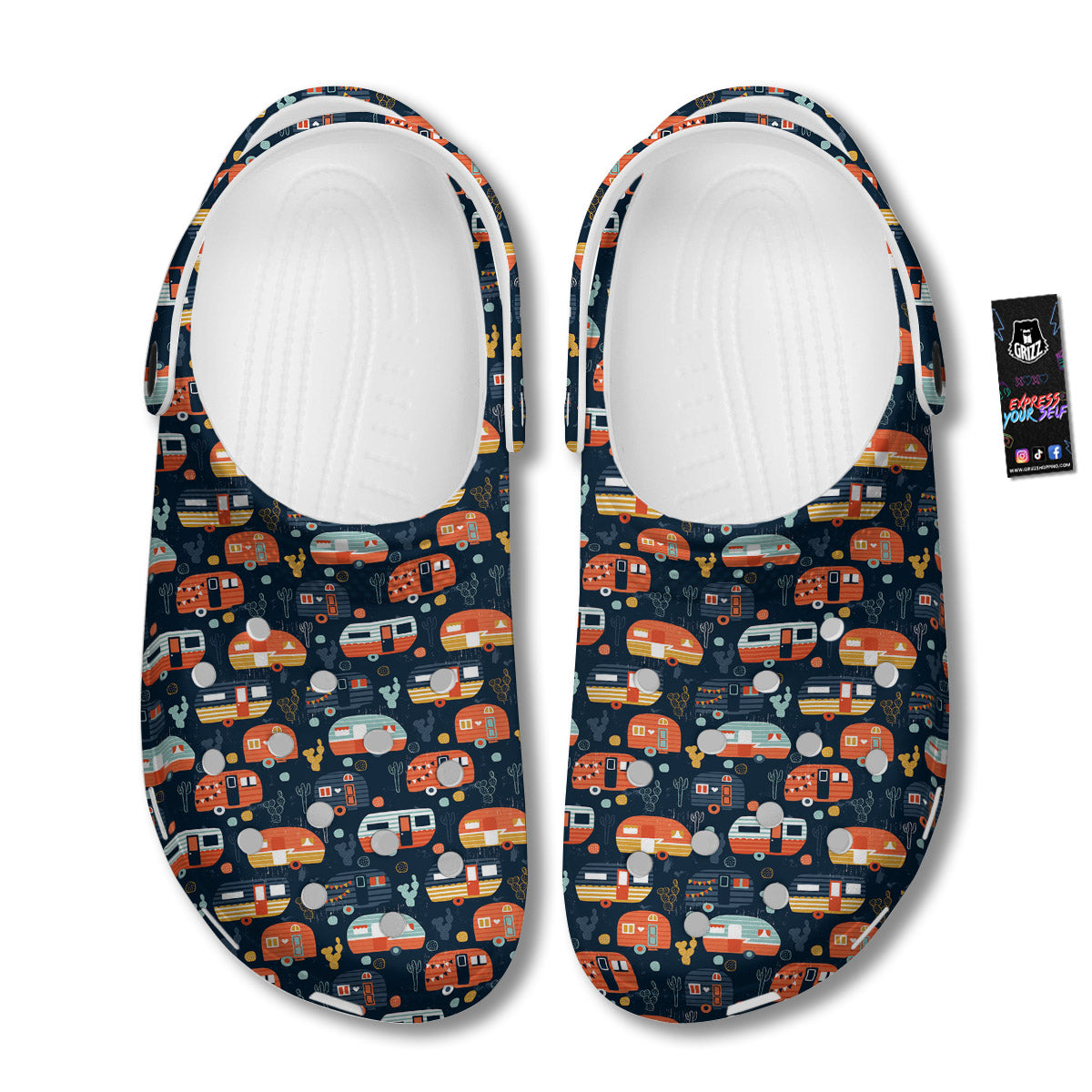 Camping Caravan Print Pattern Clog-grizzshop