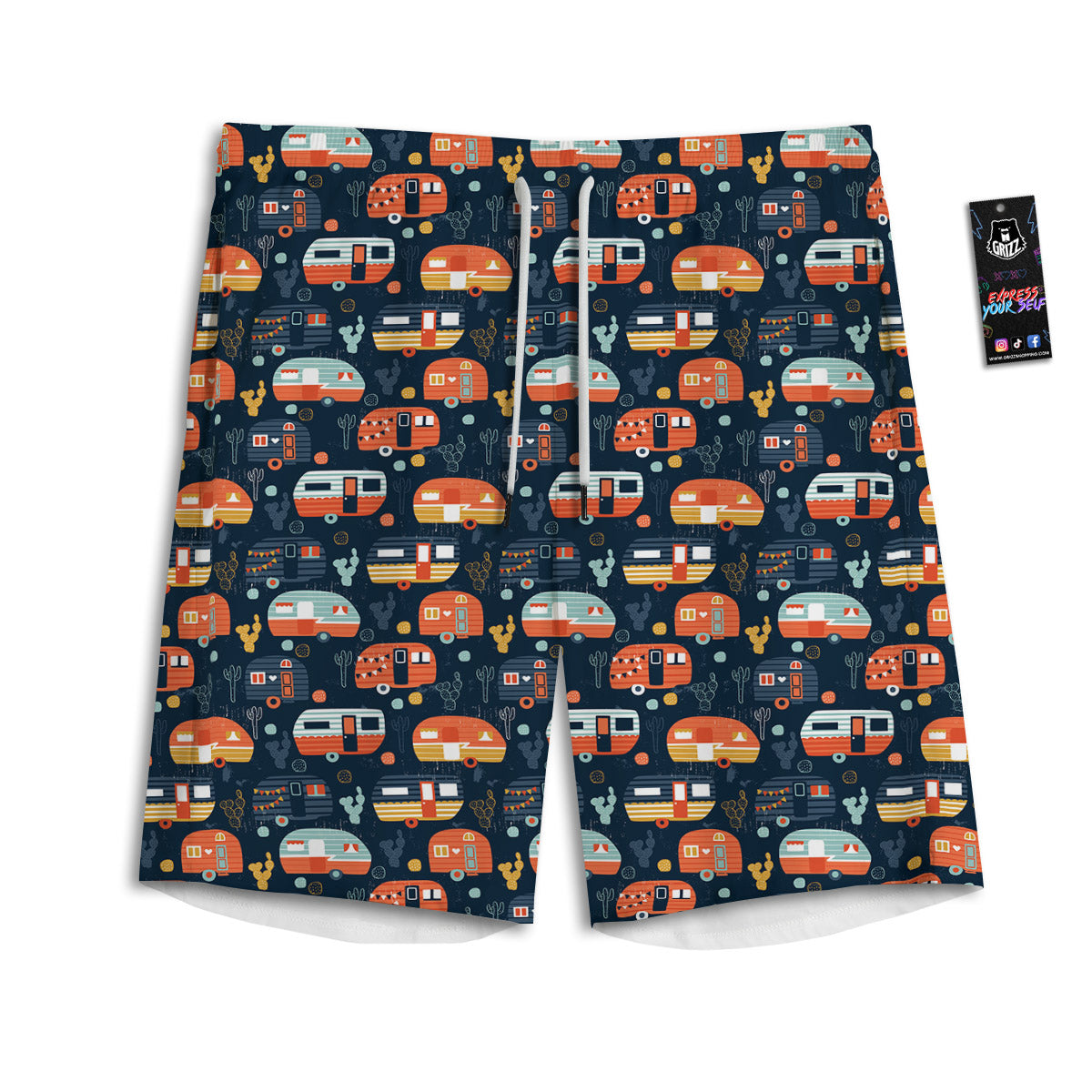 Camping Caravan Print Pattern Men's Athletic Shorts
