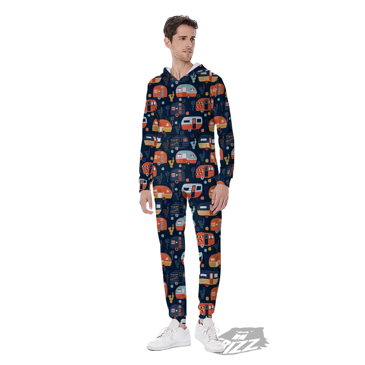 Camping Caravan Print Pattern Men's Jumpsuit-grizzshop