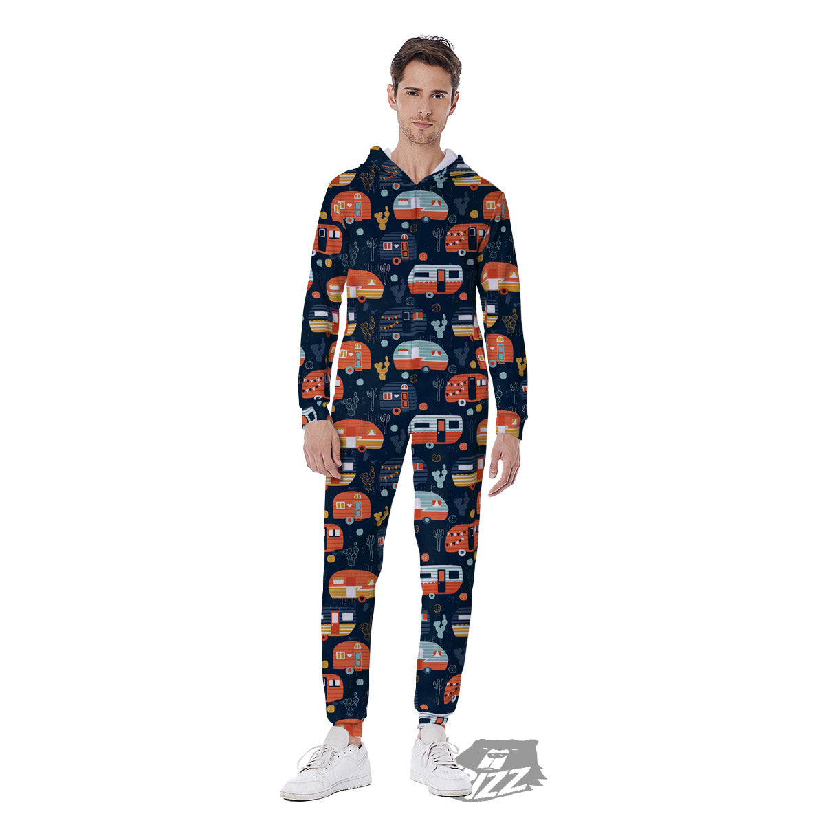 Camping Caravan Print Pattern Men's Jumpsuit-grizzshop