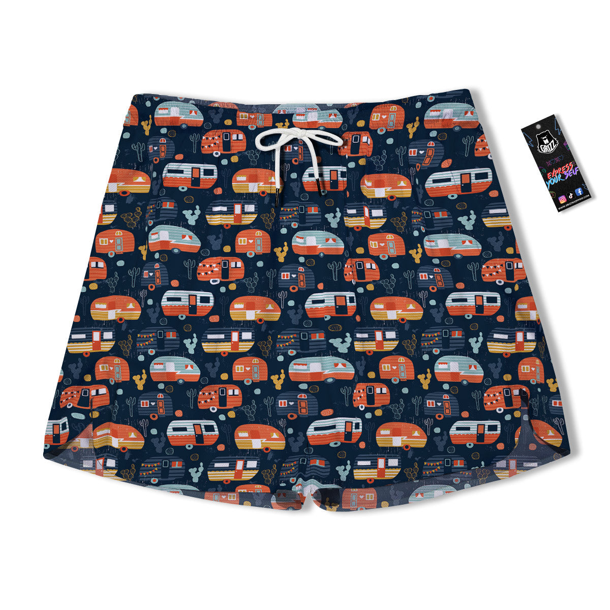 Camping Caravan Print Pattern Men's Running Shorts-grizzshop