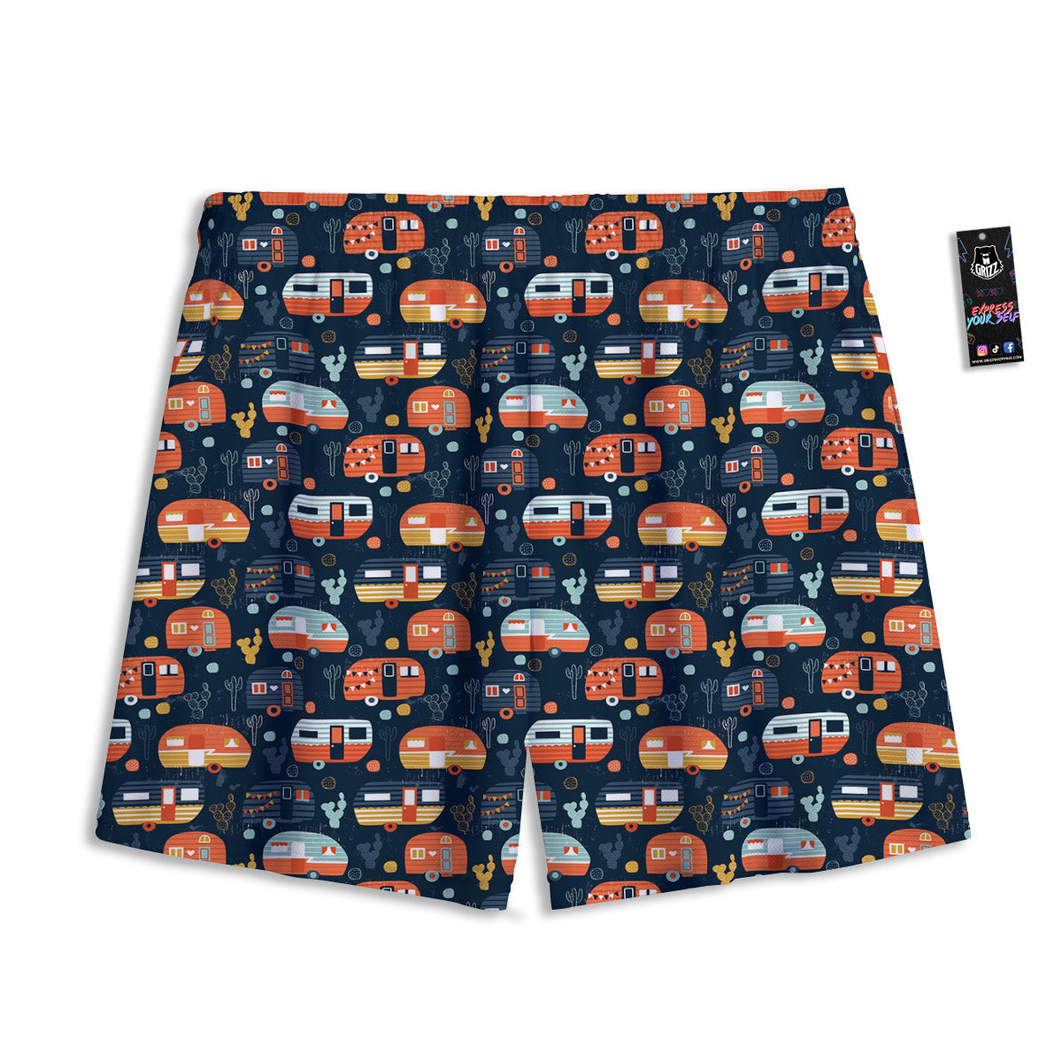 Chevron White And Gold Print Pattern Mesh Shorts