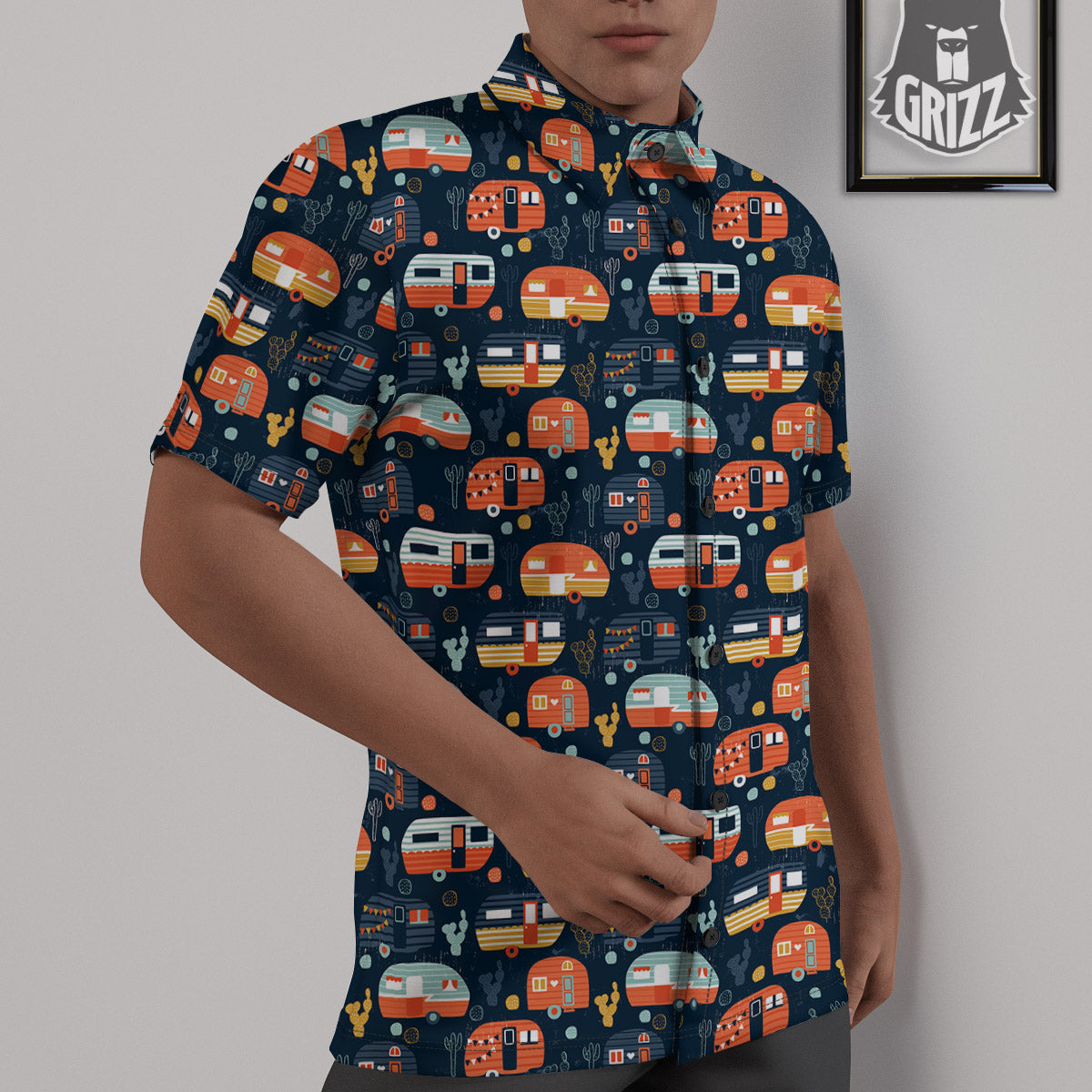 Camping Caravan Print Pattern Untucked Shirts-grizzshop