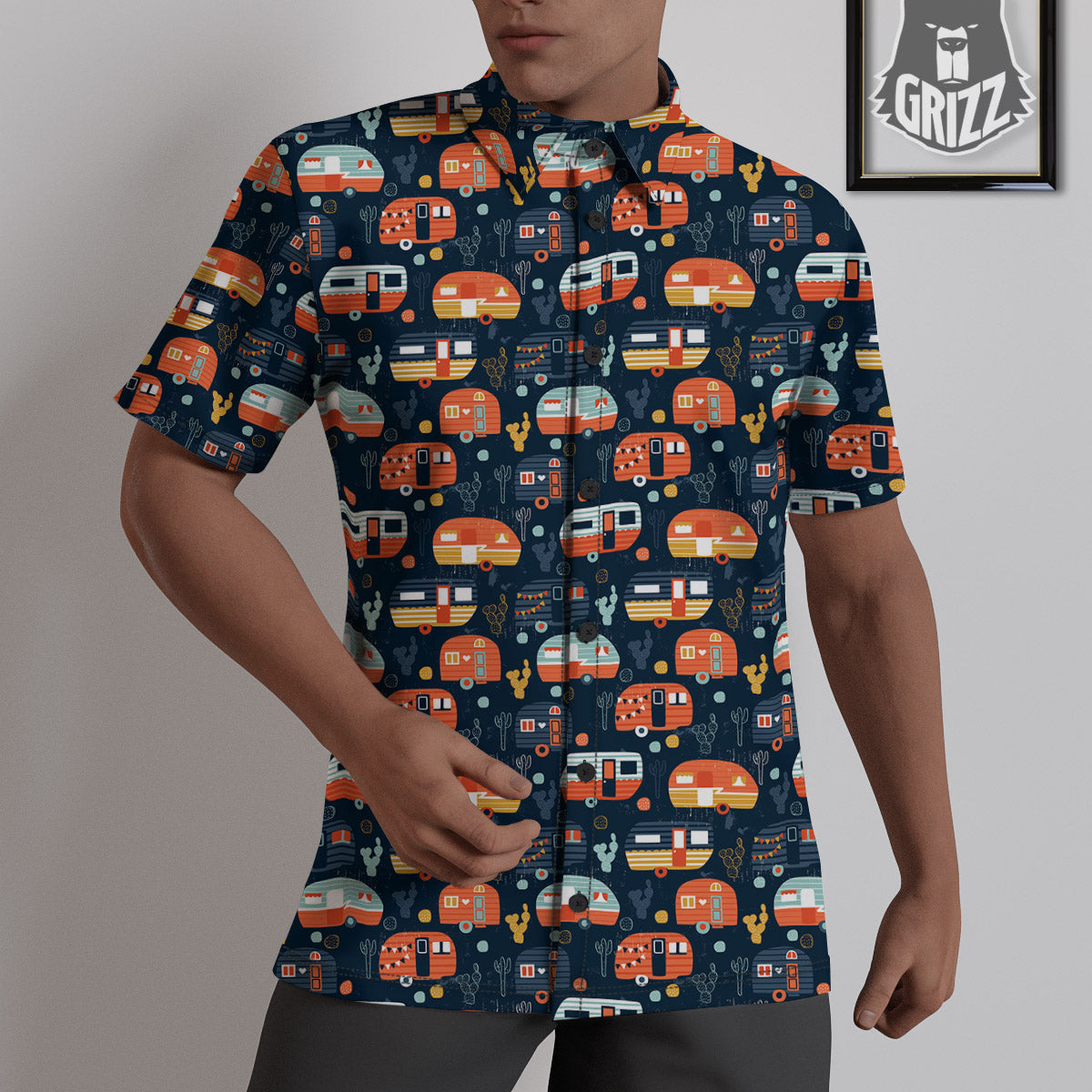 Camping Caravan Print Pattern Untucked Shirts-grizzshop