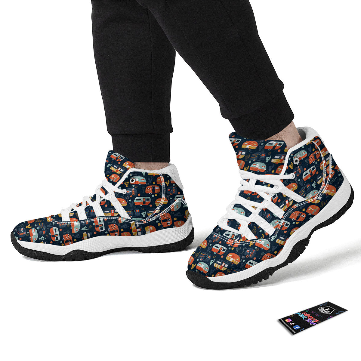 Camping Caravan Print Pattern White Bball Shoes-grizzshop