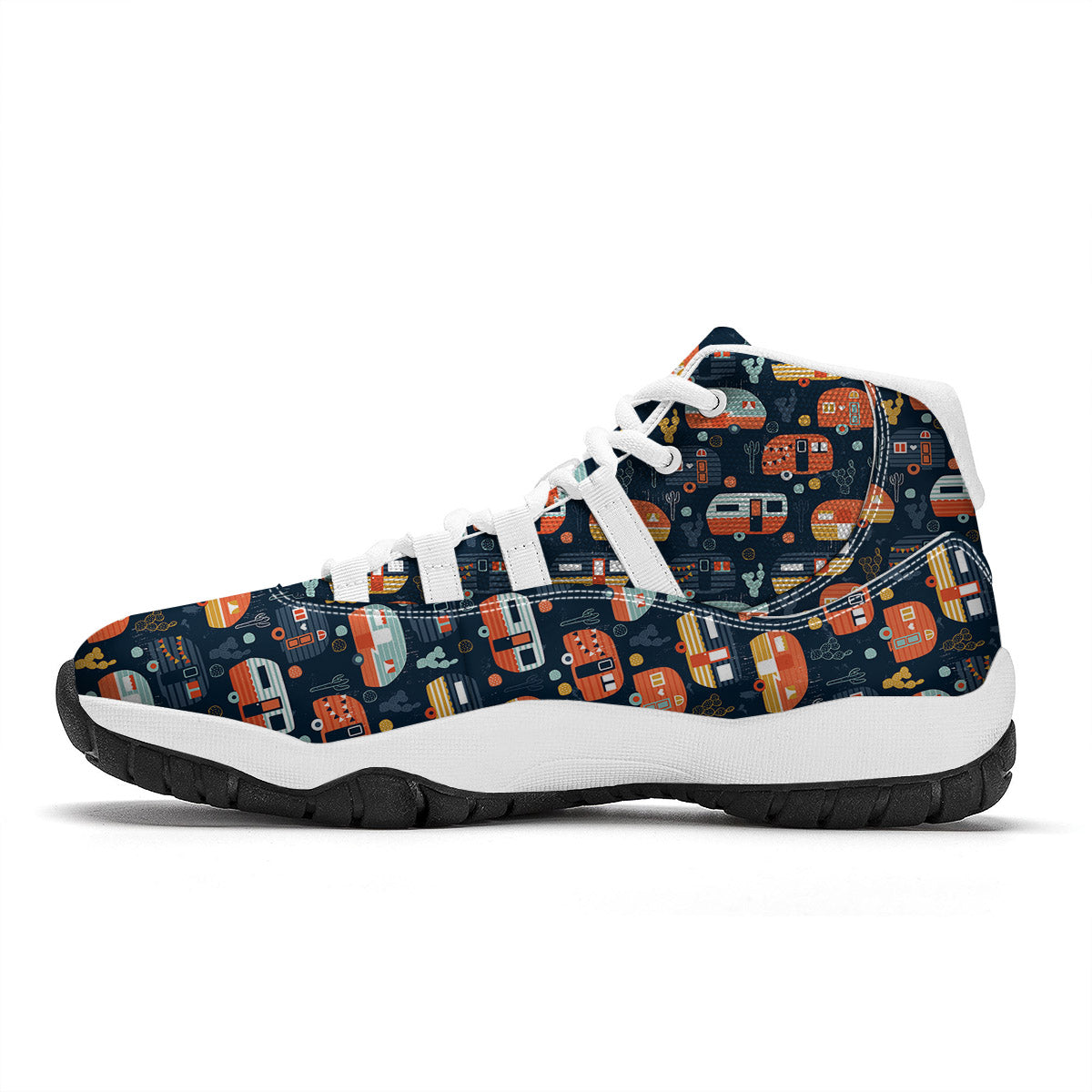Camping Caravan Print Pattern White Bball Shoes-grizzshop