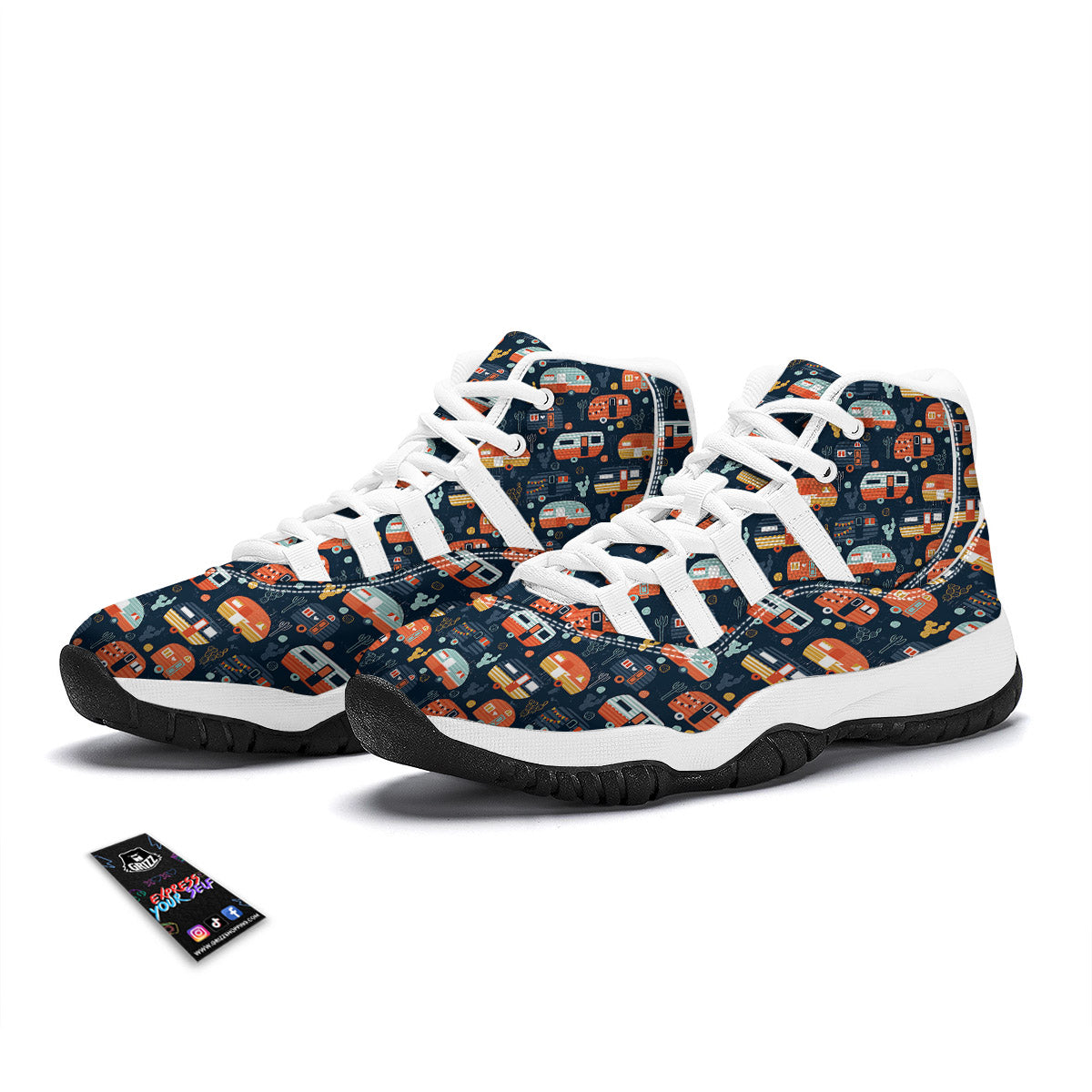 Camping Caravan Print Pattern White Bball Shoes-grizzshop