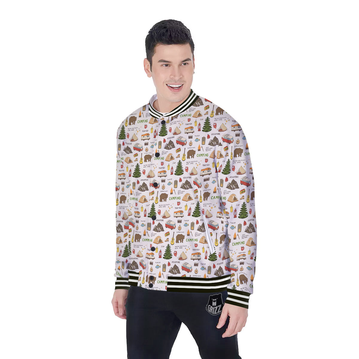 Camping Cartoon Print Pattern Baseball Jacket-grizzshop
