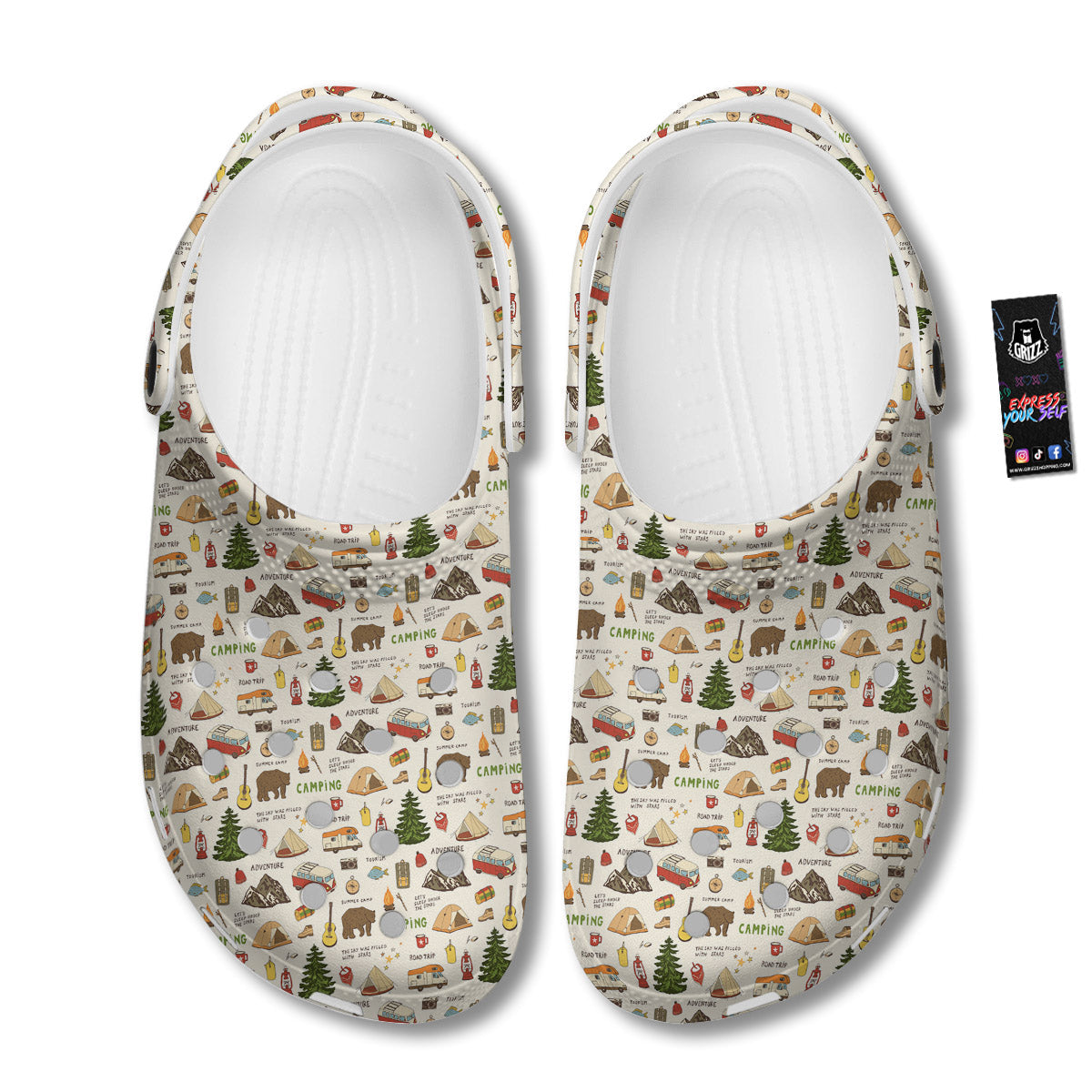 Camping Cartoon Print Pattern Clog-grizzshop