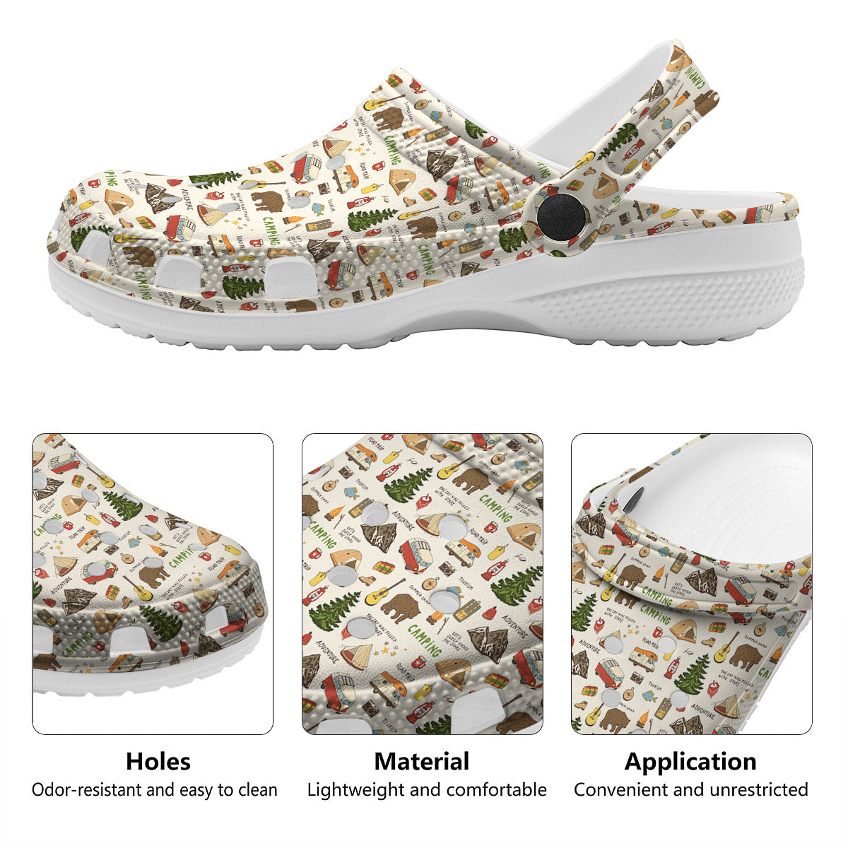 Camping Cartoon Print Pattern Clog-grizzshop