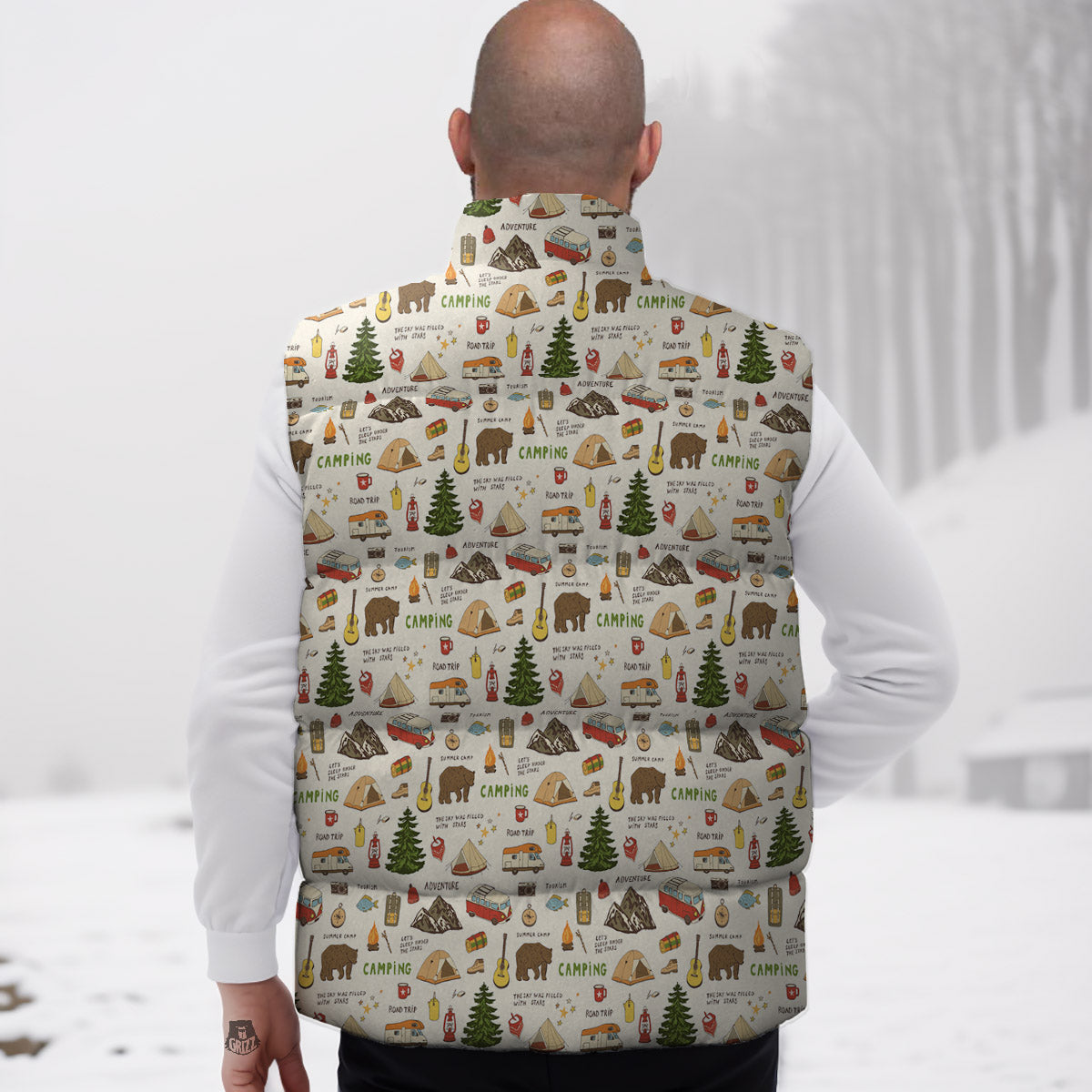 Camping Cartoon Print Pattern Down Vest