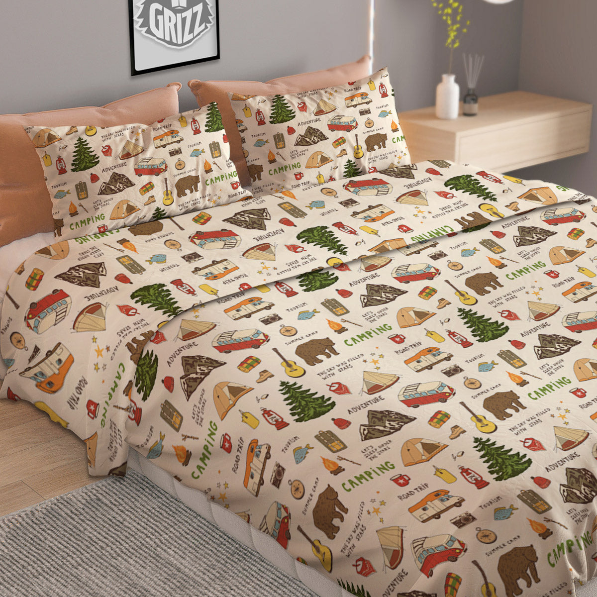 Chevron White And Green Print Pattern Duvet Cover Bedding Set