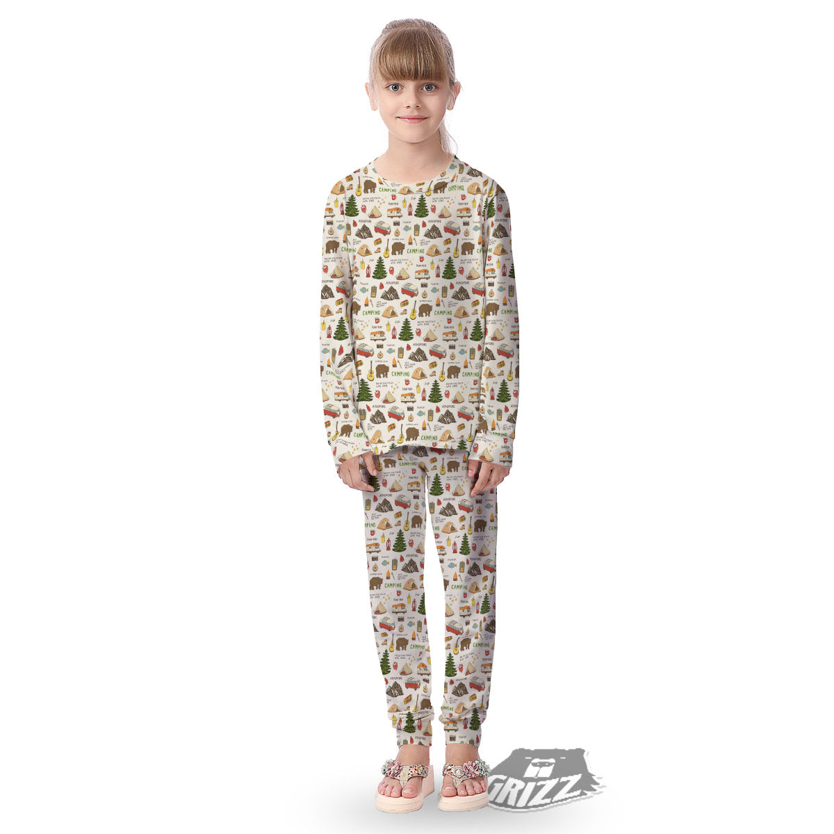 Camping Cartoon Print Pattern Kid's Pajamas-grizzshop