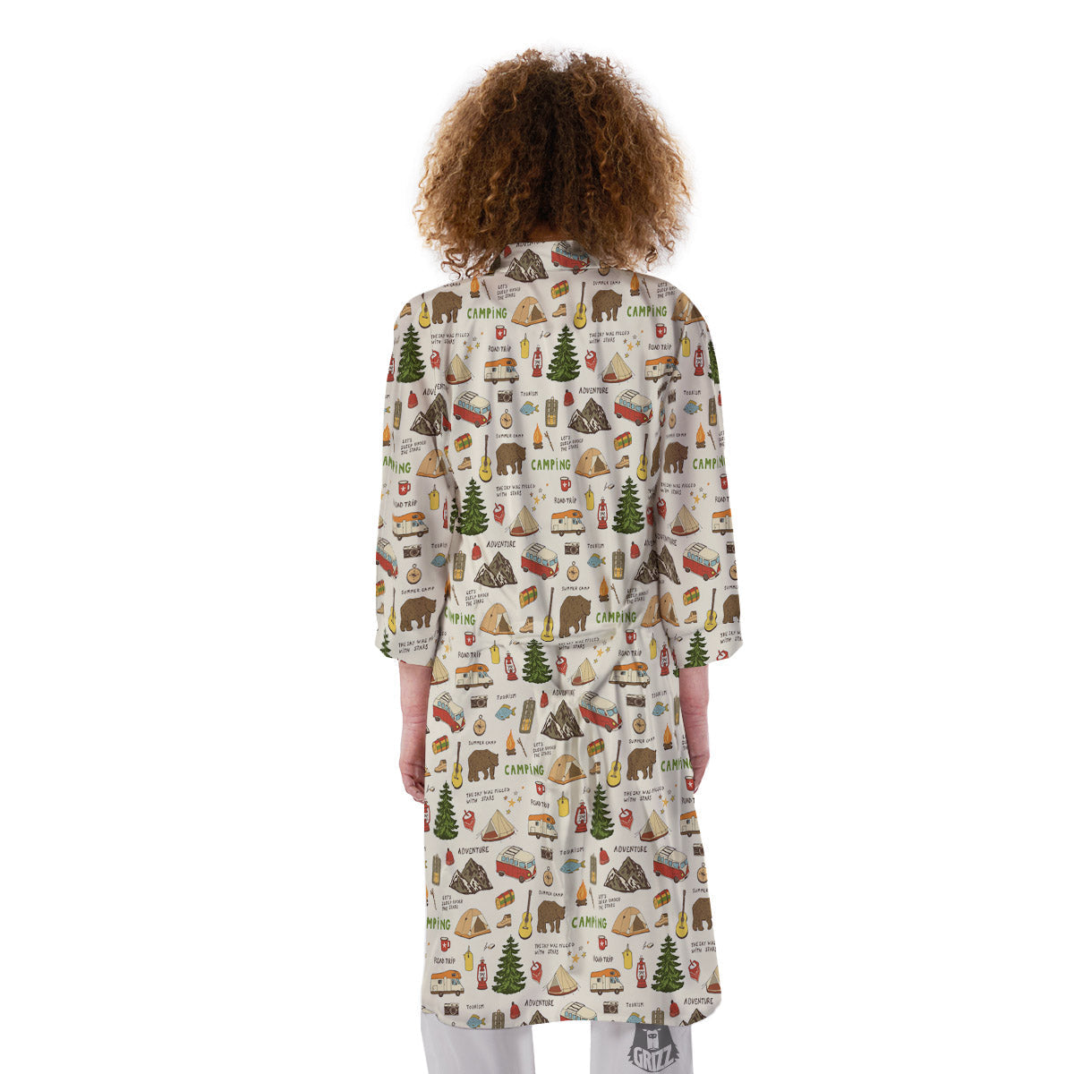 Camping Cartoon Print Pattern Kimono-grizzshop