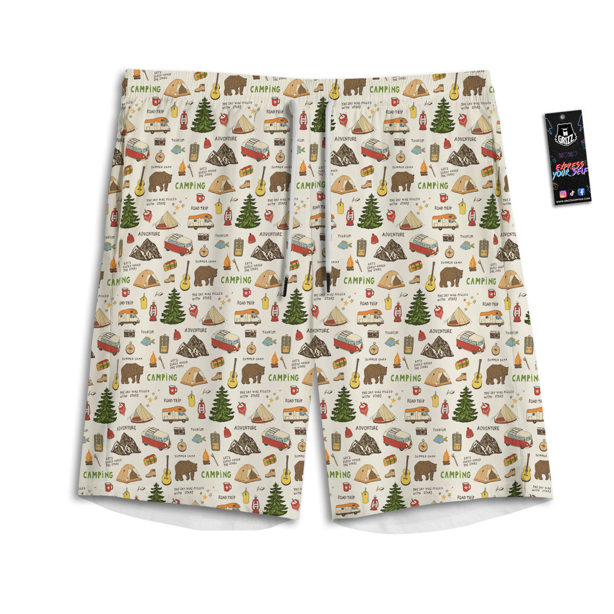 Camping Cartoon Print Pattern Men's Athletic Shorts