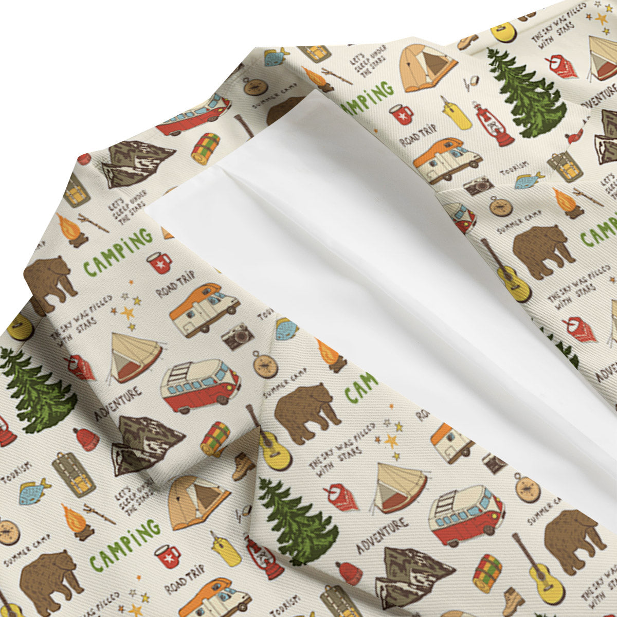 Camping Cartoon Print Pattern Men's Blazer-grizzshop