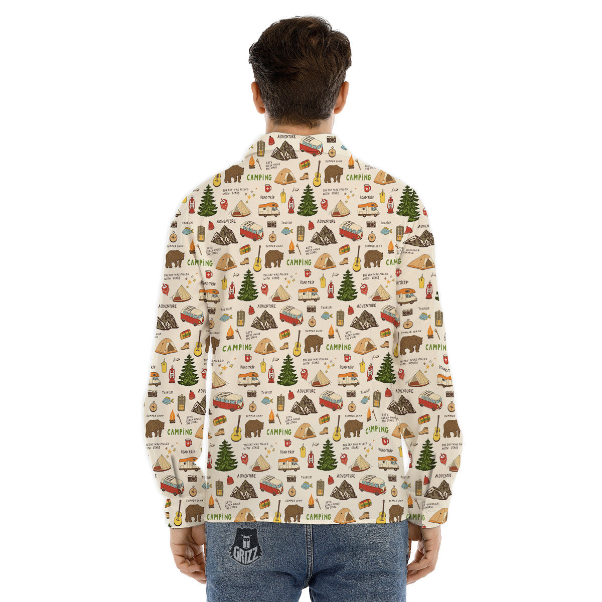 Camping Cartoon Print Pattern Men's Dress Shirts-grizzshop