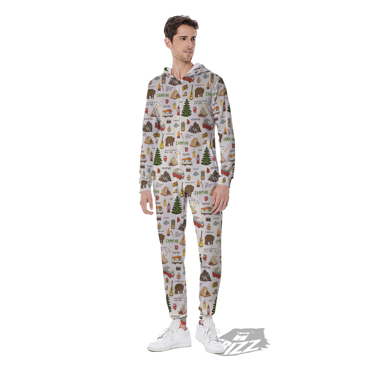 Camping Cartoon Print Pattern Men's Jumpsuit-grizzshop