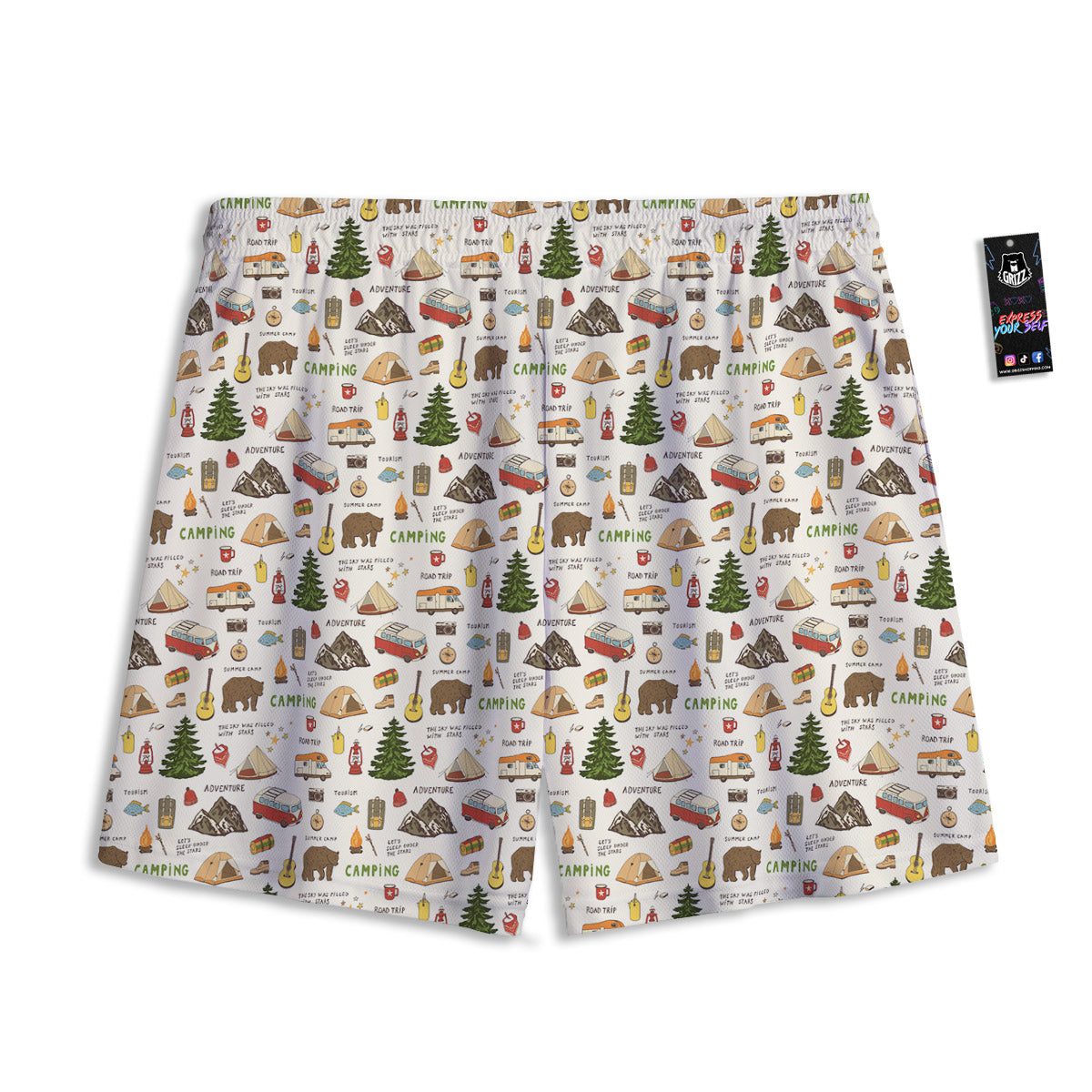 Chevron White And Green Print Pattern Mesh Shorts