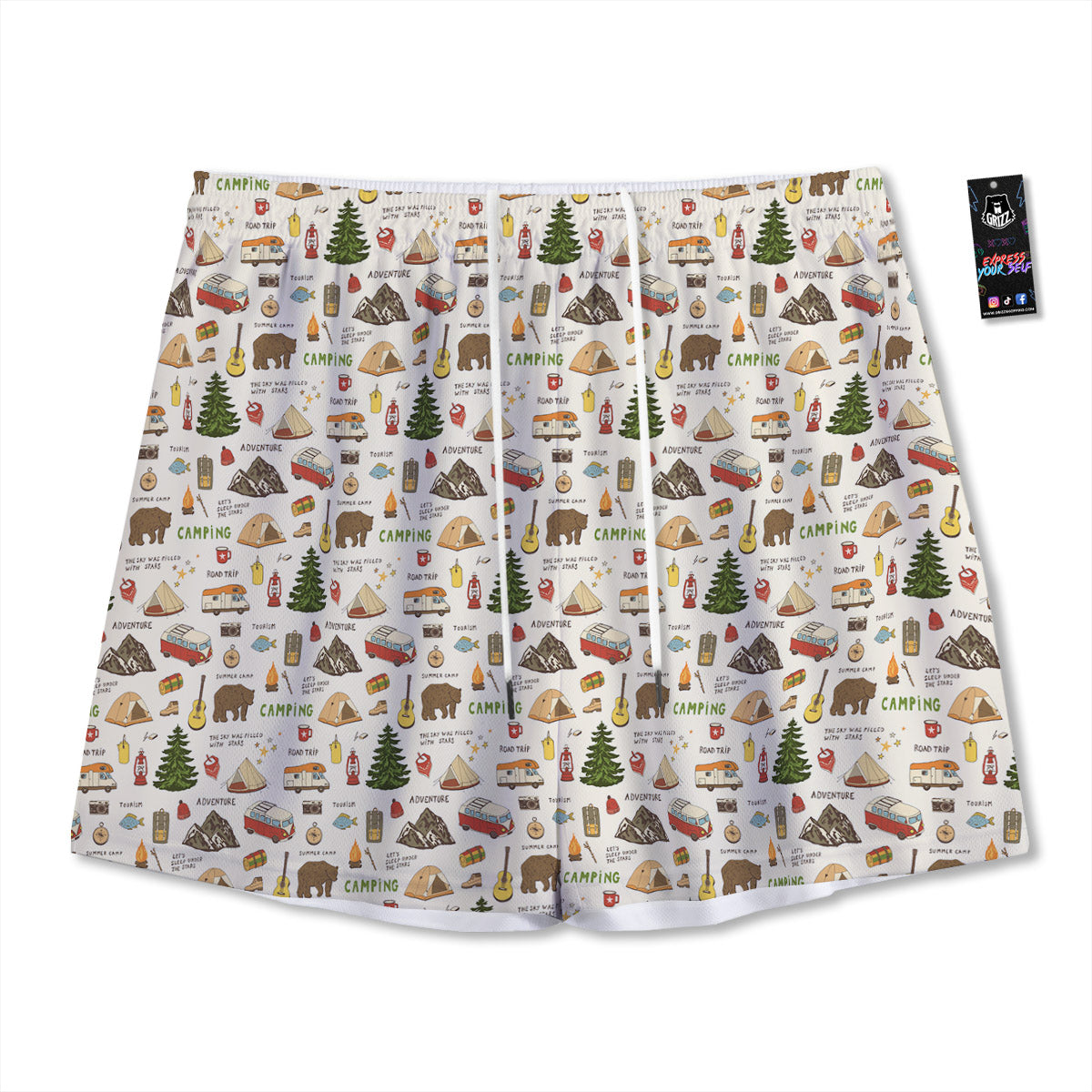 Chevron White And Green Print Pattern Mesh Shorts