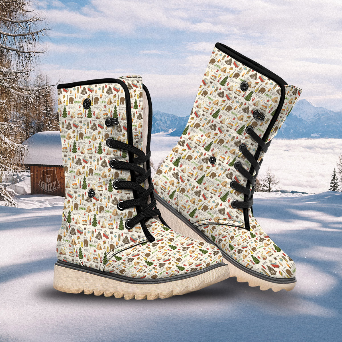 Camping Cartoon Print Pattern Snow Boots-grizzshop