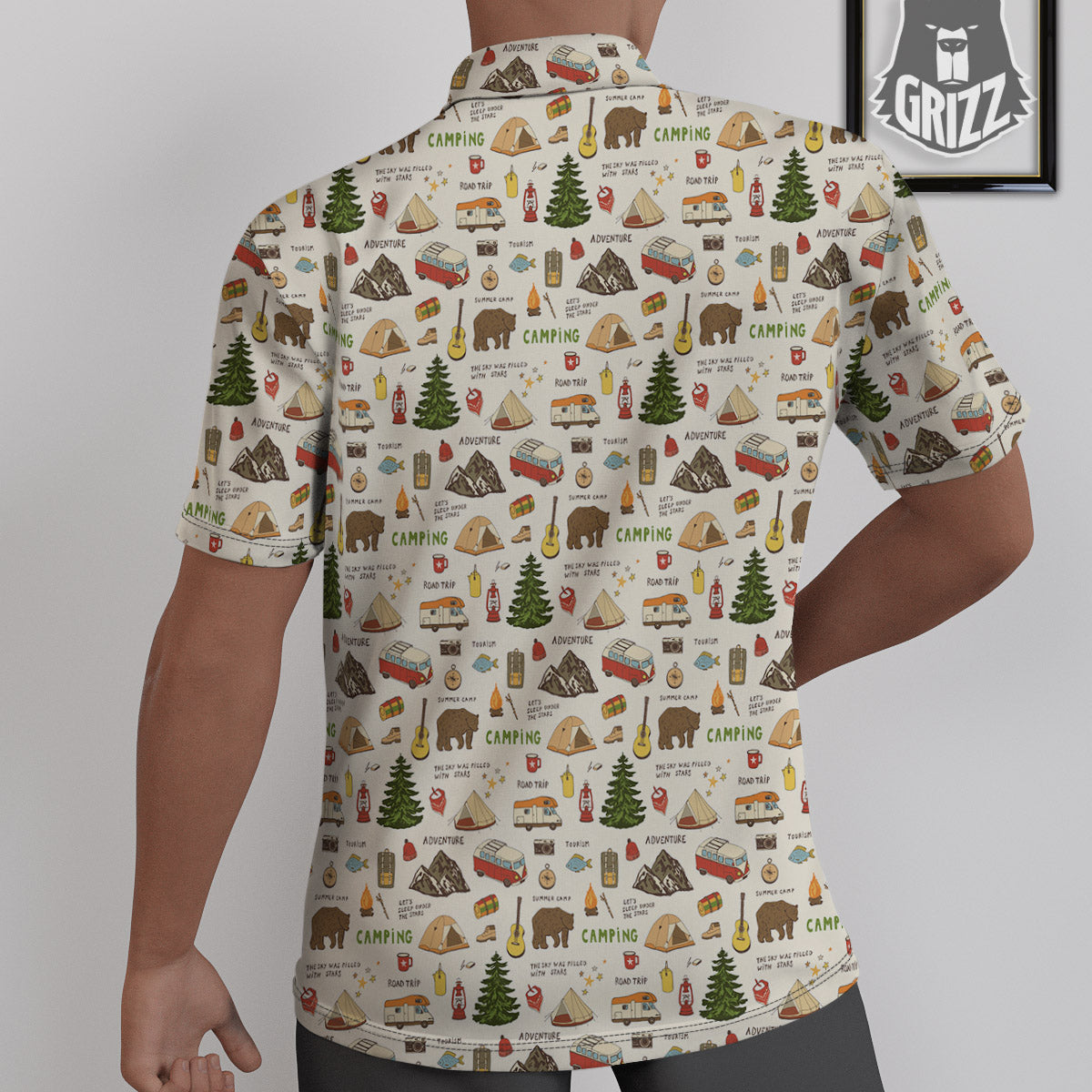 Camping Cartoon Print Pattern Untucked Shirts-grizzshop