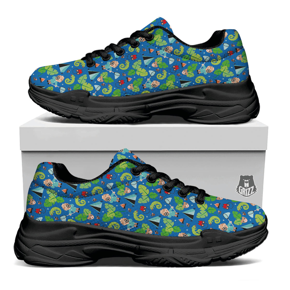 Camping Cute Print Pattern Black Chunky Shoes-grizzshop
