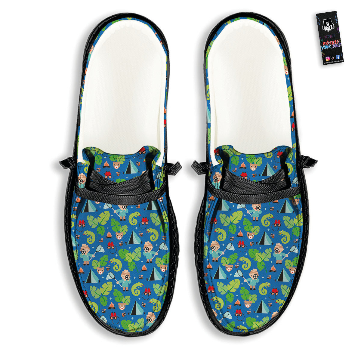 Camping Cute Print Pattern Black Loafers-grizzshop