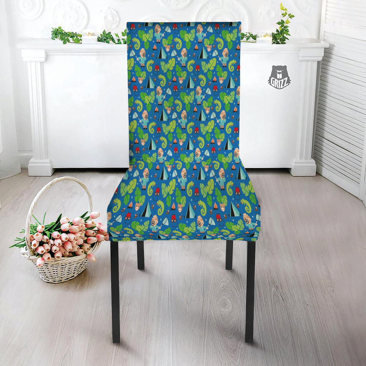 Camping Cute Print Pattern Dining Chair Slipcover-grizzshop