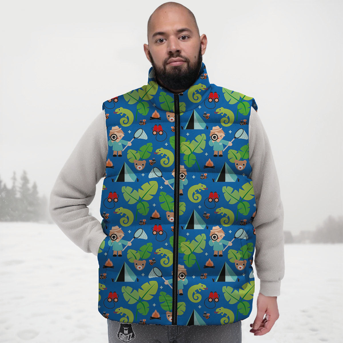 Camping Cute Print Pattern Down Vest