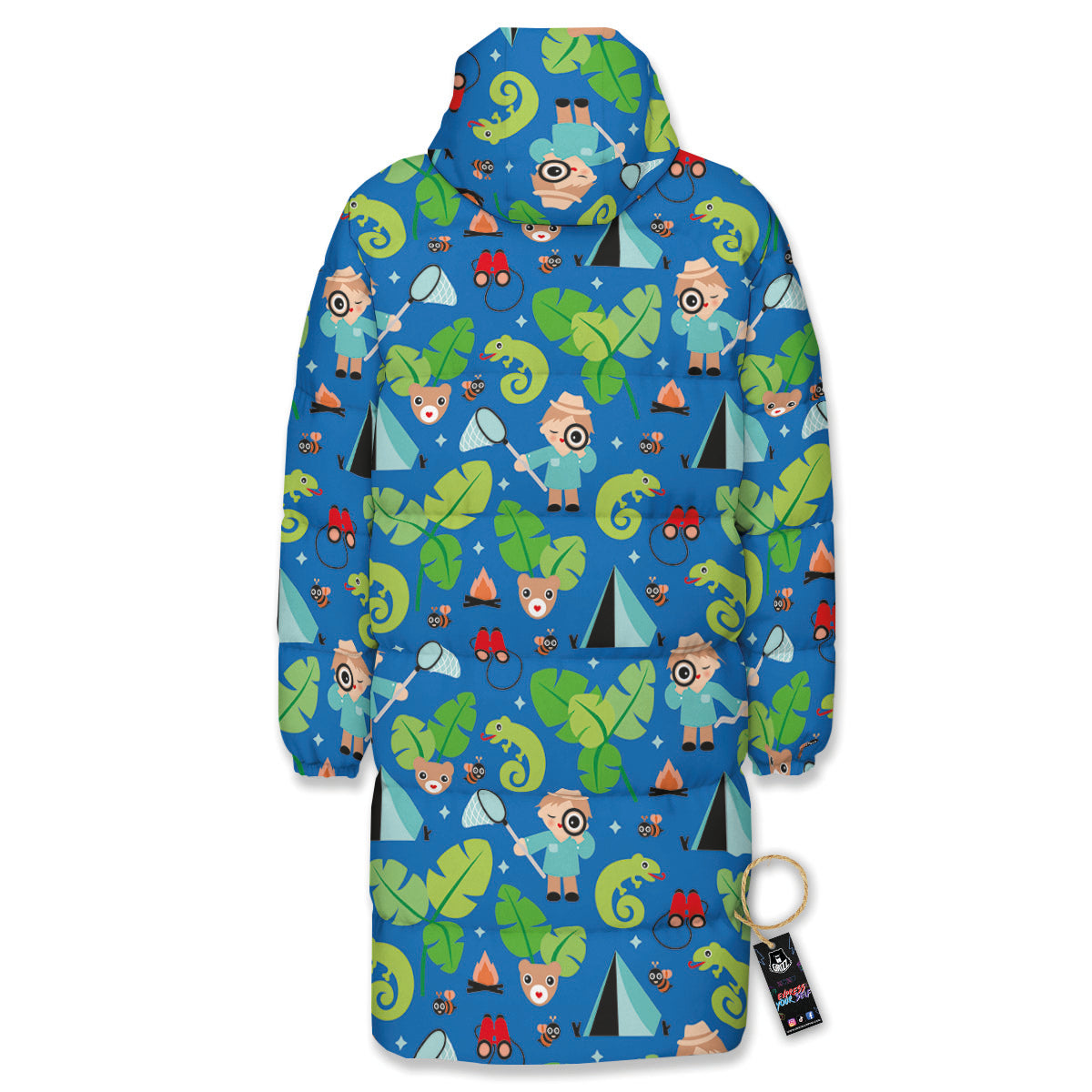 Camping Cute Print Pattern Long Down Jacket-grizzshop